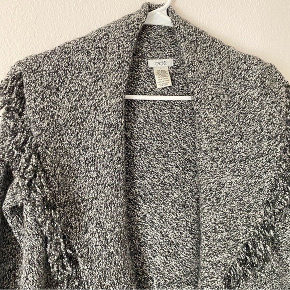 Cache Wool Blend Sweater Drape Front Fringe Hems Women’s Sz S Black, White - Picture 2 of 7